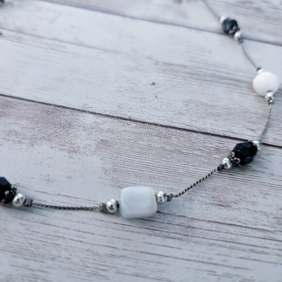 Silver Tone Necklaces with Black & White-ish Accents - Tarnished - Picture 4 of 8